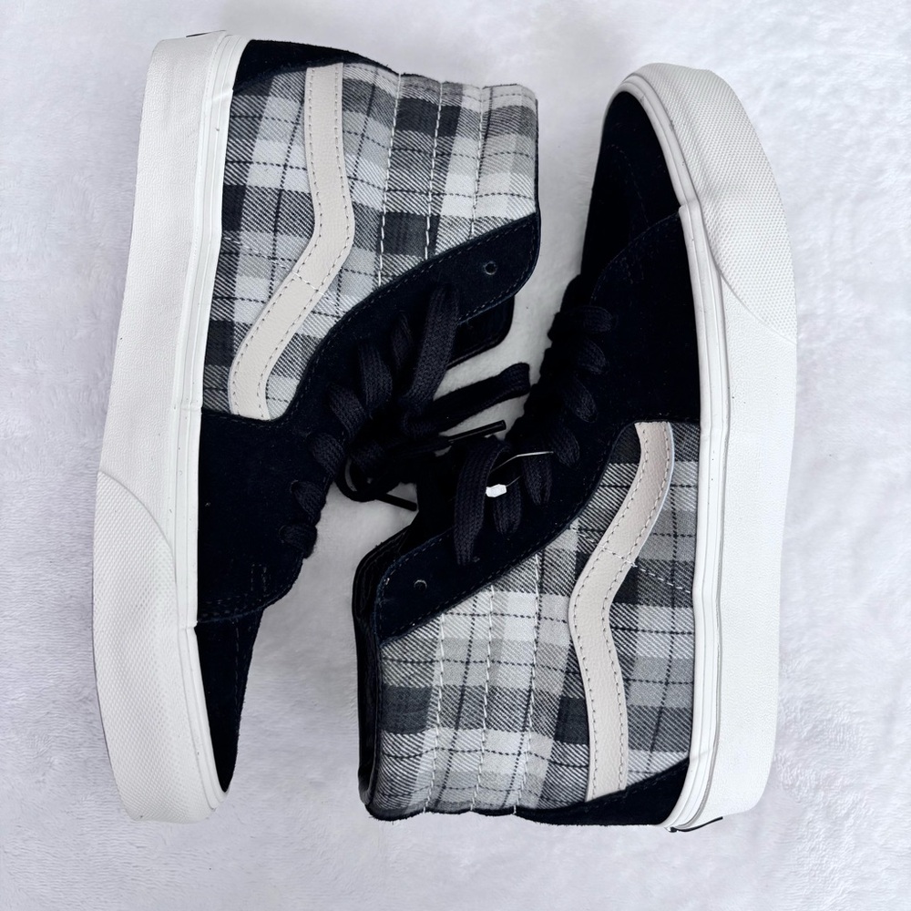 VANS SK8-Hi Grunge Black & Gray Plaid Suede High Top Sneakers--NEW--5.5M